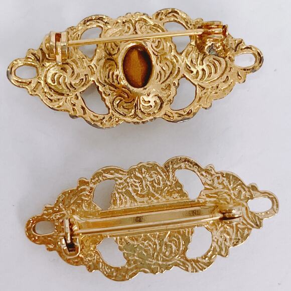 VTG 60s Lot of 2 Brooches Faux Pearl Rhinestone Victorian Revival Romantic Pins - Picture 8 of 10